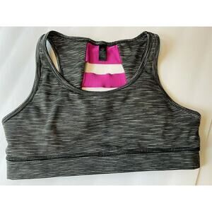 90 Degree By Reflex Black/Gray/Purple Combo Sports Bra Medium Ladder Back